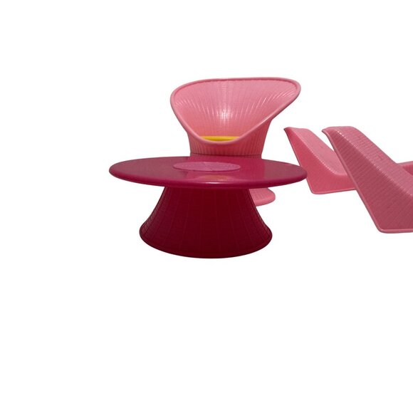 Barbie Pool Party Pink Wicker Chaise Lounges Chair Table Arco Furniture 1987 - Picture 4 of 6